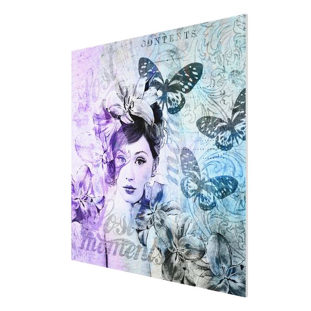 Quadri vintage Collage Shabby Chic - Ritratto con farfalle