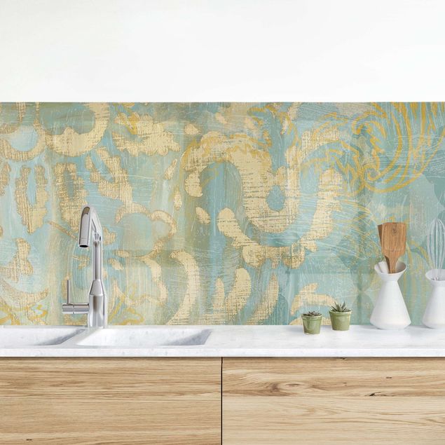 Rivestimento cucina con disegni Collage marocchino in oro e turchese