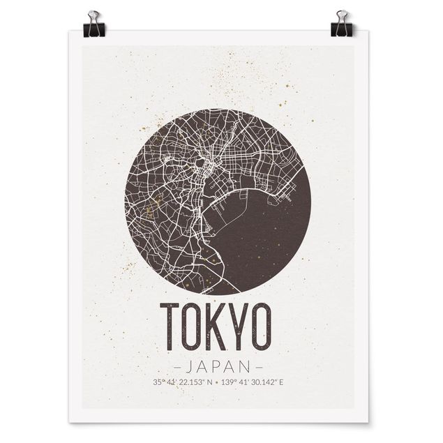 Quadri bianco e nero Mappa di Tokyo - Retrò