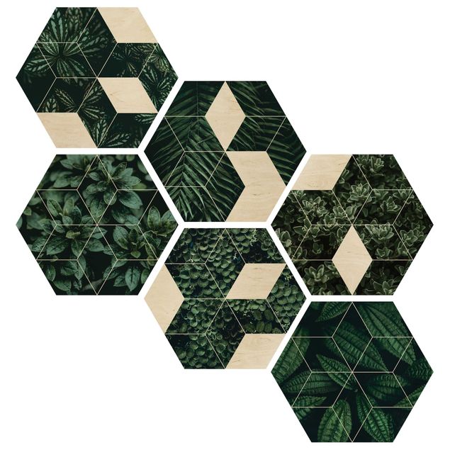 Esagono in legno - Foglie Verdi Geometry Set II