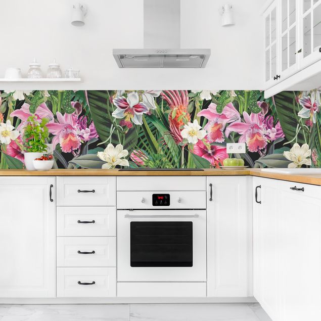 Rivestimenti per cucina con disegni Collage di fiori tropicali colorati II