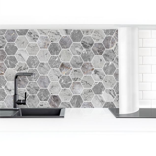 pannelli cucina Piastrelle esagonali di marmo - Grigio