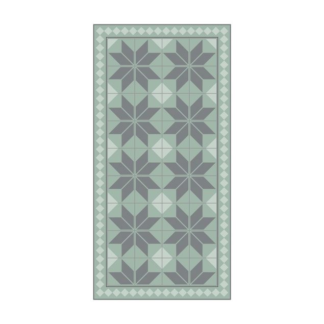tappeto verde Piastrelle geometriche Fiore stella verde menta con bordo stretto