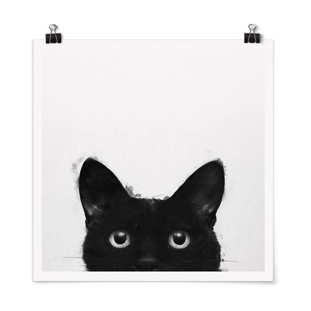 Riproduzioni quadri Illustrazione - Gatto nero su pittura bianca