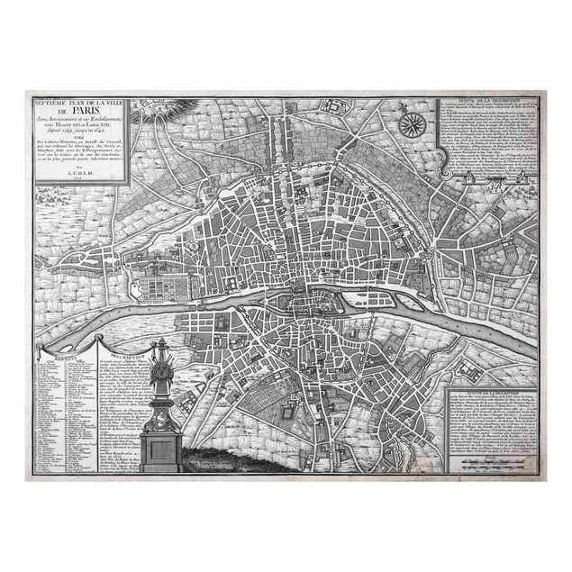 Quadri vintage Mappa vintage della città di Parigi intorno al 1600