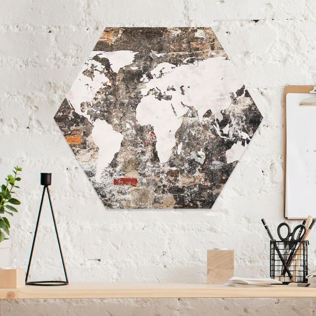 Quadri stile shabby Vecchia mappa del mondo a parete