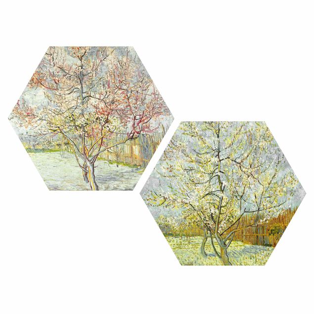 Esagono in Alluminio Dibond - Vincent Van Gogh - Blooming Peach alberi del giardino