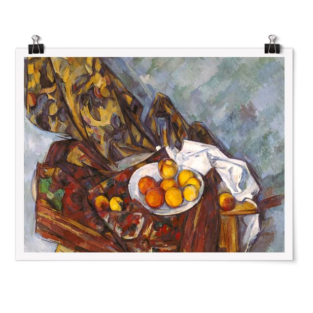 Stile di pittura Paul Cézanne - Natura morta, tendaggio di fiori e frutta