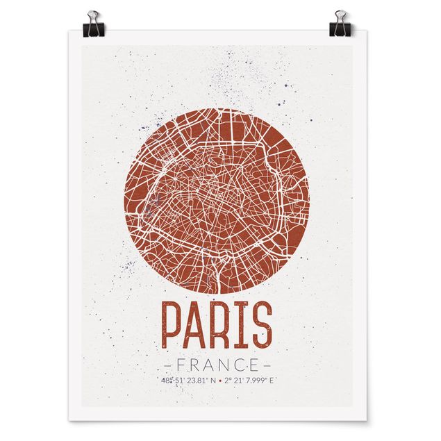 Quadri mappamondo Mappa della città di Parigi - Retrò