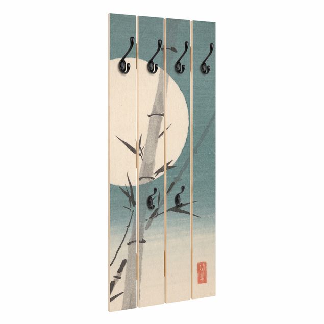 Appendiabiti da parete con pannello Disegno giapponese Bambù e Luna