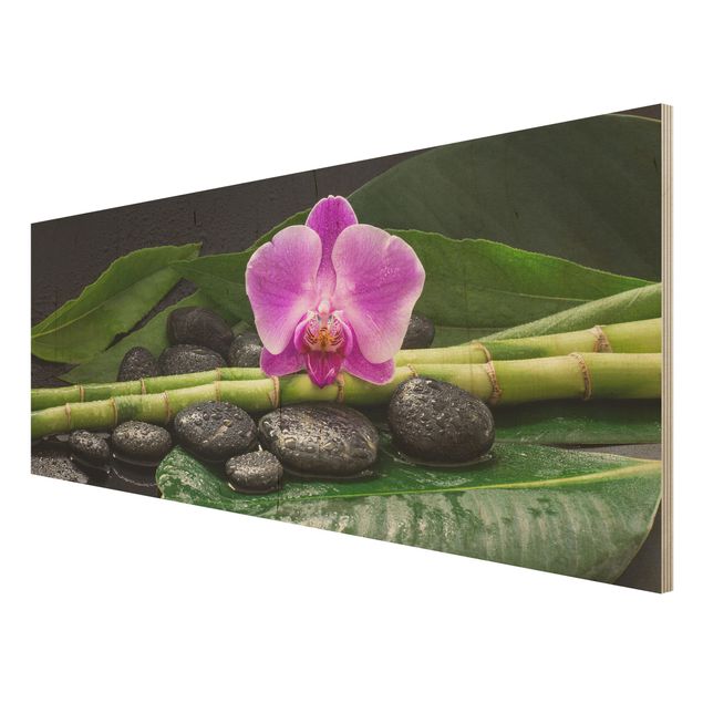 Stampe Bambù verde con fiore di orchidea