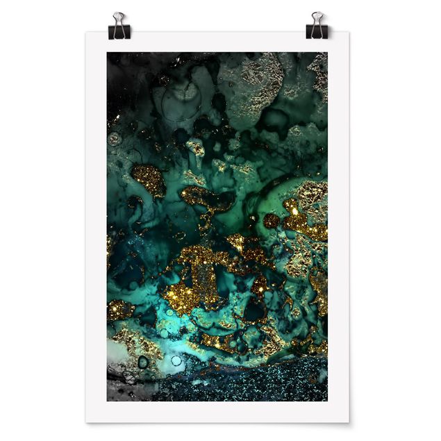 Poster spiaggia Isole di mare d'oro astratto
