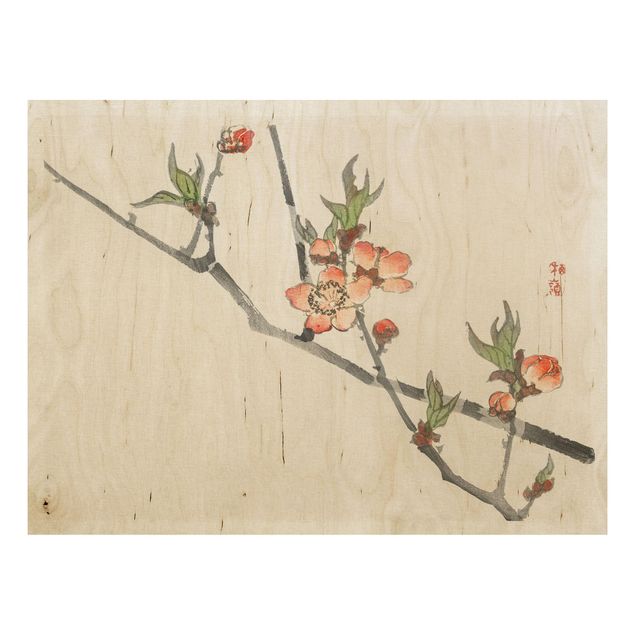 Quadri in legno con fiori Disegno vintage asiatico ramo di ciliegio in fiore
