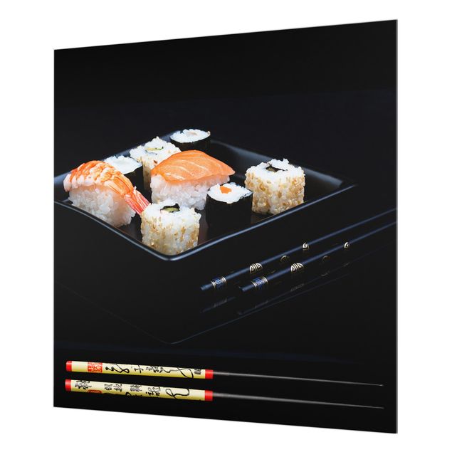 Paraschizzi in vetro - Piatto di sushi con bacchette nere