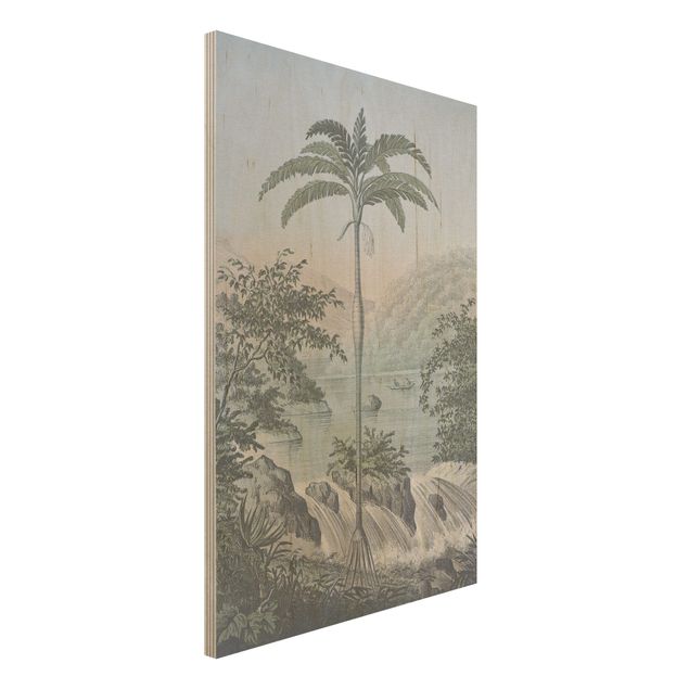 Quadri in legno con paesaggio Illustrazione vintage - Paesaggio con palma