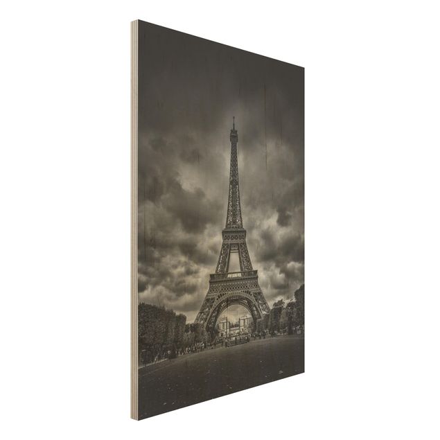Quadri stampe Torre Eiffel davanti alle nuvole in bianco e nero