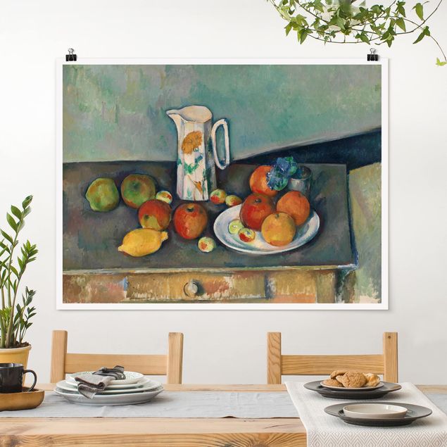 Impressionismo quadri Paul Cézanne - Natura morta con brocca di latte e frutta