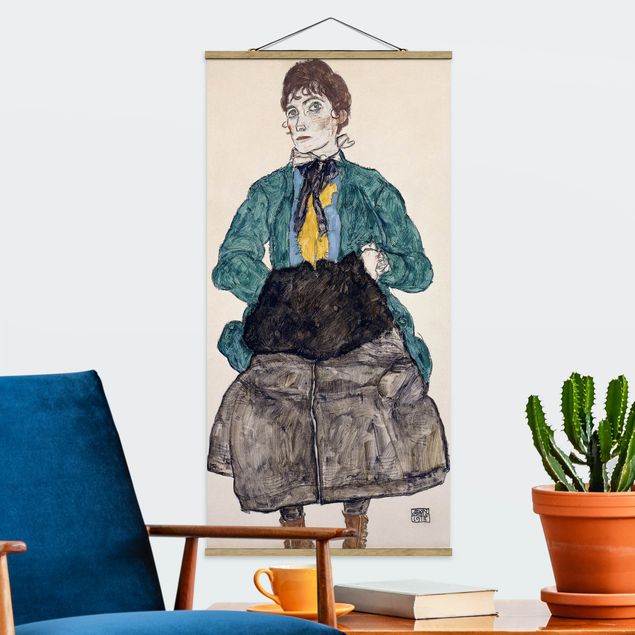 Stampe quadri famosi Egon Schiele - Donna in camicetta verde con manicotto