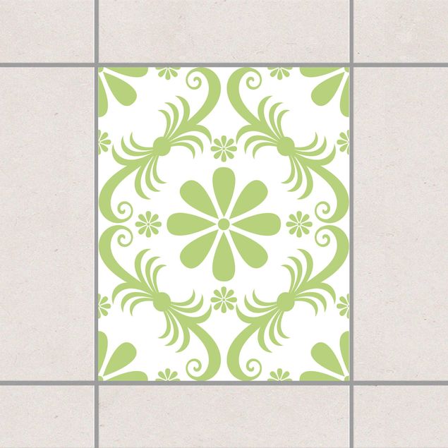 Adesivi per piastrelle fiori Design floreale Bianco Verde Primavera