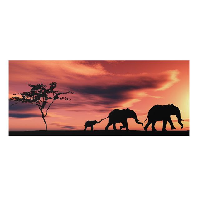 Quadro paesaggio Famiglia di elefanti della Savana