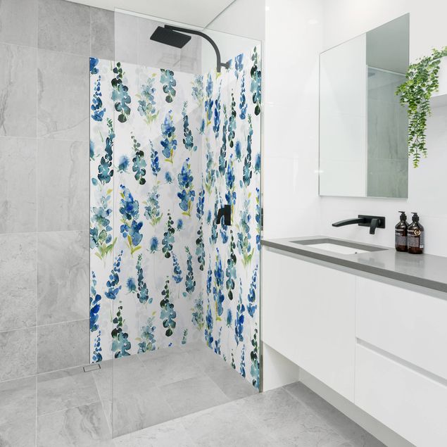 Rivestimento per doccia - Magnifici fiori in blu
