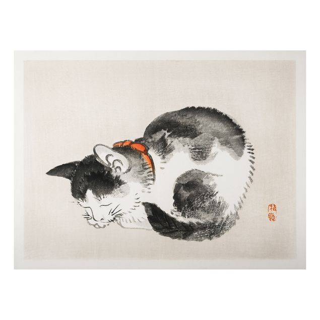 Quadri in bianco e nero Disegno vintage asiatico gatto addormentato
