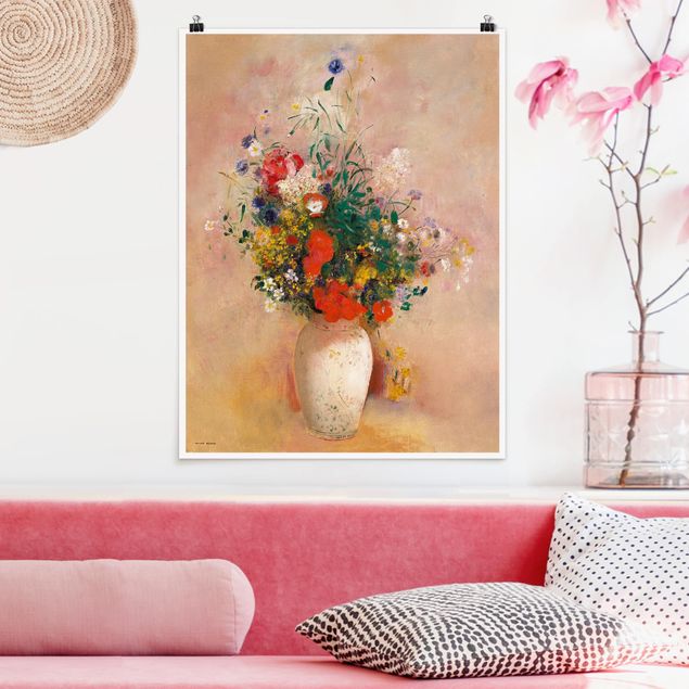 Riproduzioni Odilon Redon - Vaso con fiori (sfondo rosato)