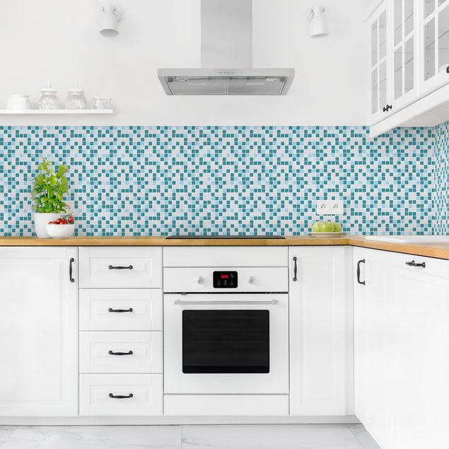 Rivestimenti per cucina con disegni Piastrelle mosaico blu turchese