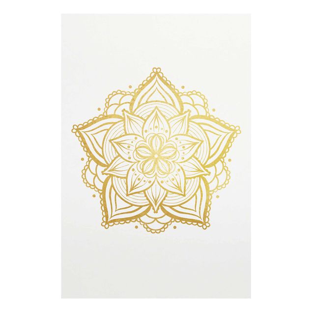 Glas Magnettafel Mandala Floreale - Illustrazione Oro Bianco