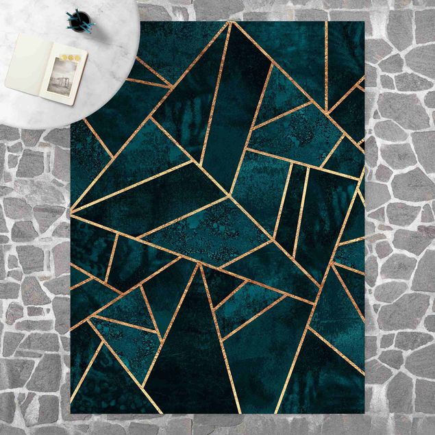 tappeto design moderno Turchese scuro con oro