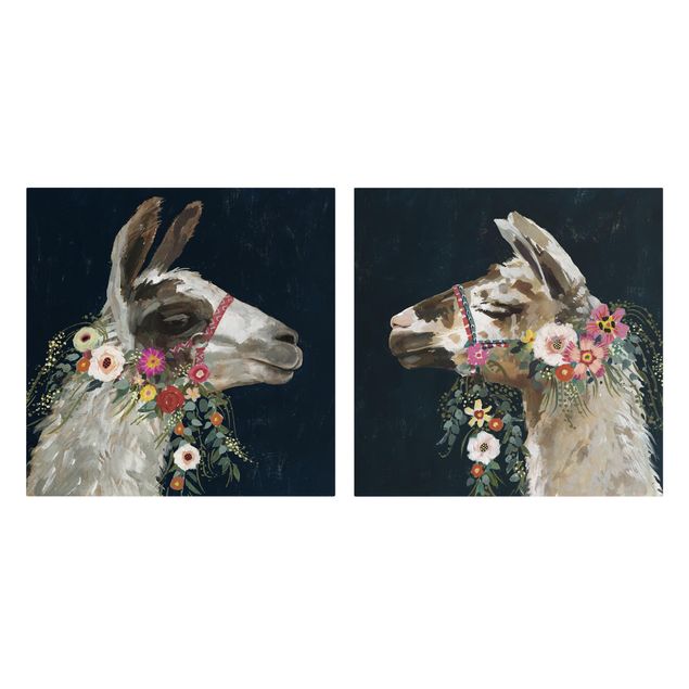 Stampe Lama con decorazioni floreali Set I