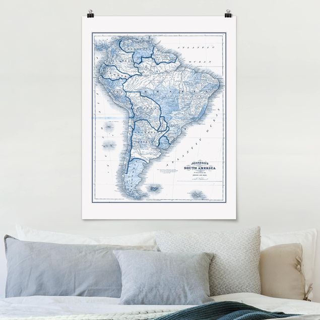 Quadri moderni   Mappa in toni blu - Sud America