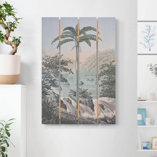 Quadri in legno con paesaggio Illustrazione vintage - Paesaggio con palma