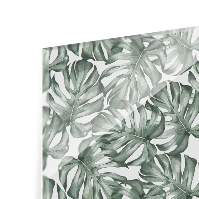 Paraschizzi in vetro - Acquerello foglie di monstera in acquerello verde - Quadrato 1:1