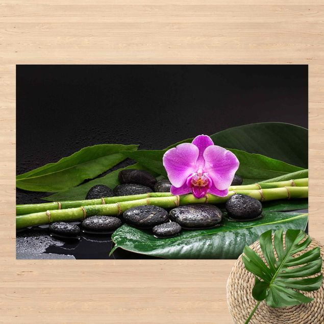 Tappeti con motivo bambù Bambù verde con fiore di orchidea
