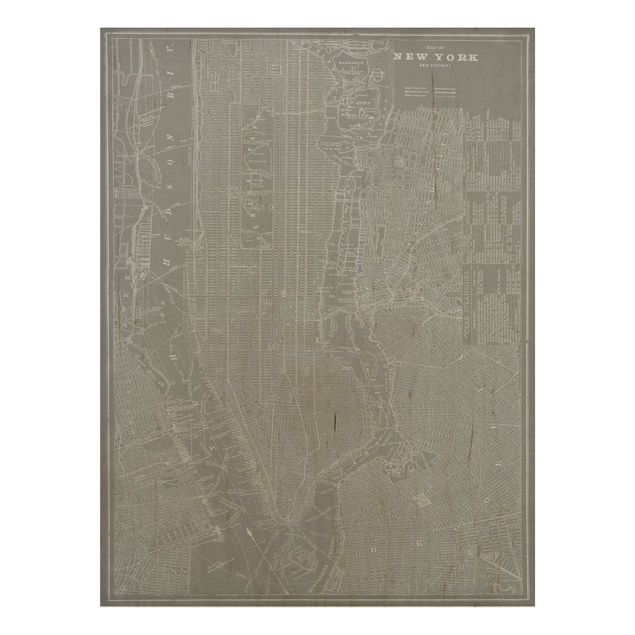 Quadri legno vintage Mappa vintage New York Manhattan