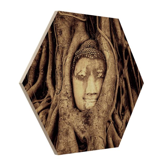 Stampe Buddha ad Ayutthaya rivestito dalle radici degli alberi in marrone