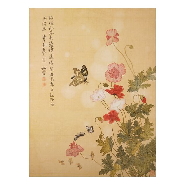 Quadri con papaveri Yuanyu Ma - Fiore di papavero e farfalla
