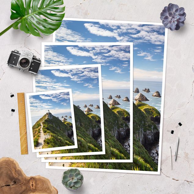 Poster paesaggio Faro di Nugget Point e mare Nuova Zelanda