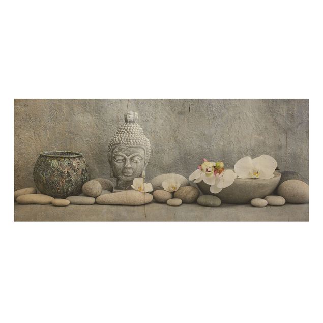 Stampe Buddha Zen con orchidee bianche