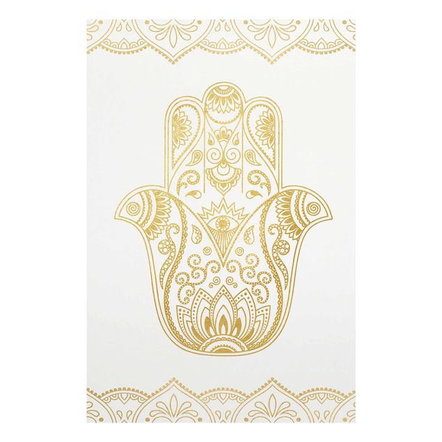 Glas Magnettafel Mano Hamsa - Illustrazione Oro Bianco