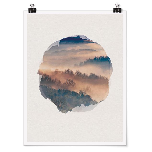 Quadri natura Acquerelli - Nebbia al tramonto