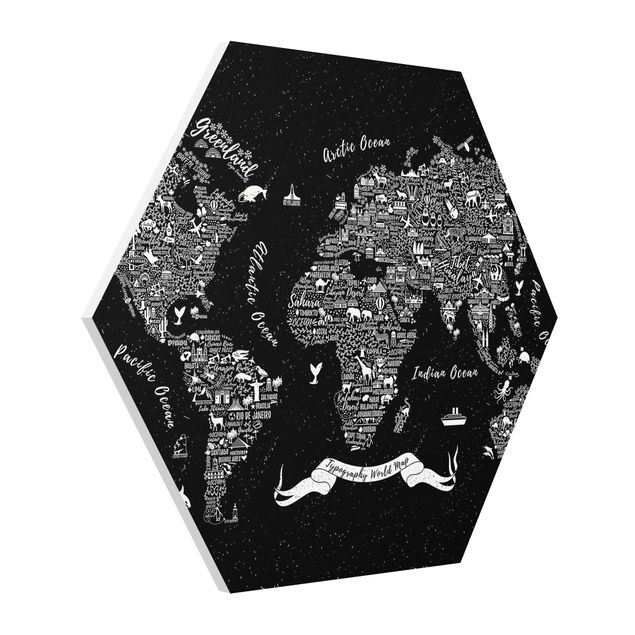 Quadro nero Tipografia - Mappa del mondo nero