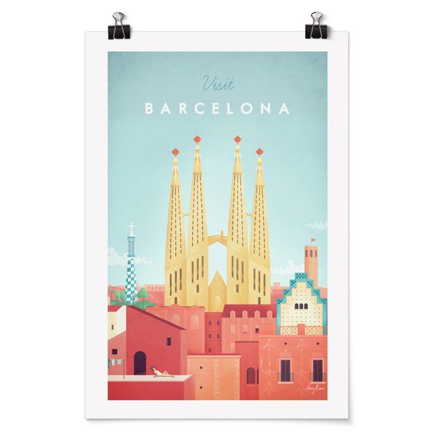 Quadro rosso Poster di viaggio - Barcellona