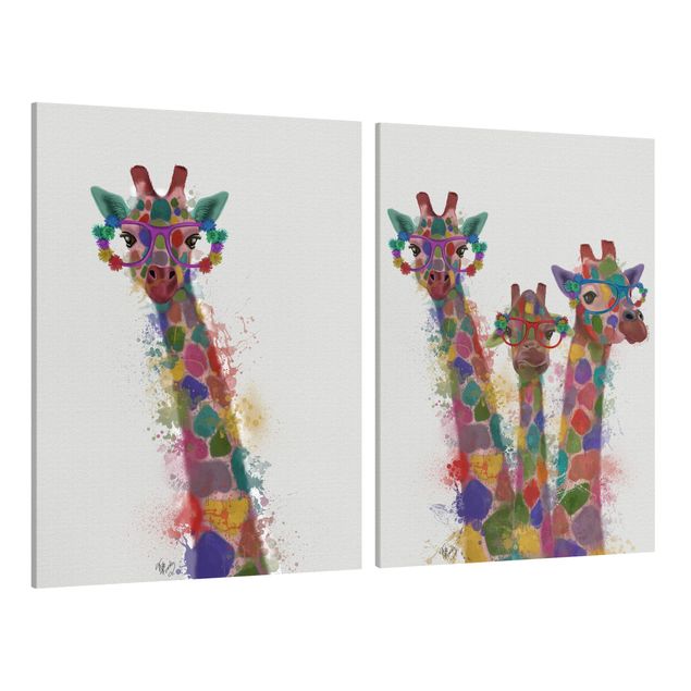 Quadro su tela componibile Schizzi Arcobaleno Giraffe Set I