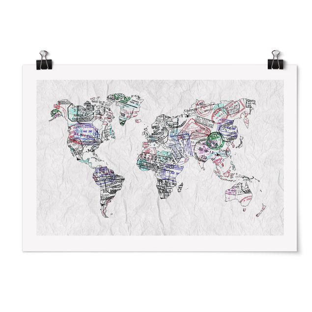 Stampe Timbro per passaporto mappa del mondo
