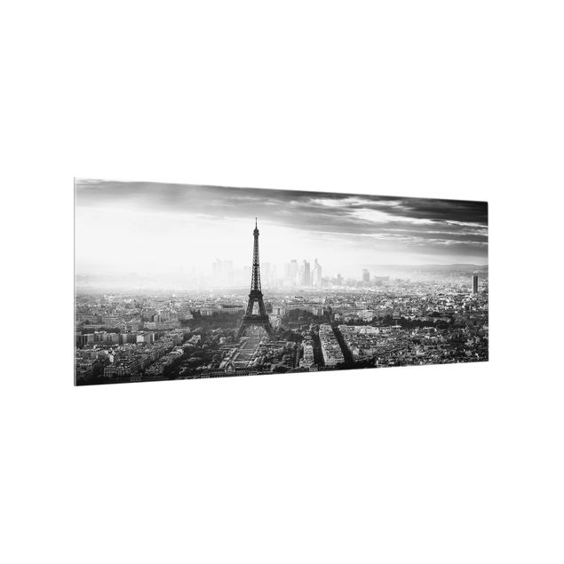 Paraschizzi cucina vetro La Torre Eiffel dall'alto in bianco e nero