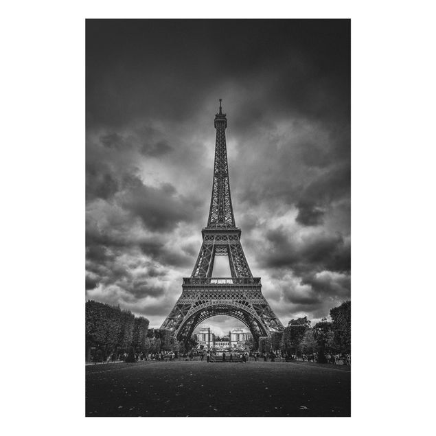 Quadri moderni per arredamento Torre Eiffel davanti alle nuvole in bianco e nero