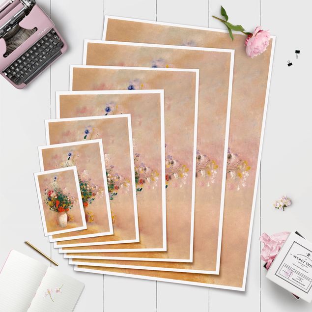 Stampe poster Odilon Redon - Vaso con fiori (sfondo rosato)