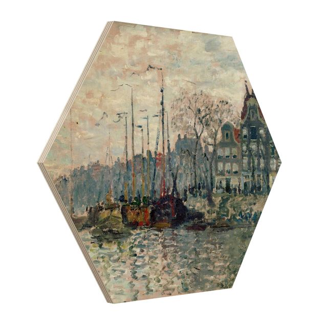 Quadri in legno con architettura e skylines Claude Monet - Veduta di Prins Hendrikkade e Kromme Waal ad Amsterdam